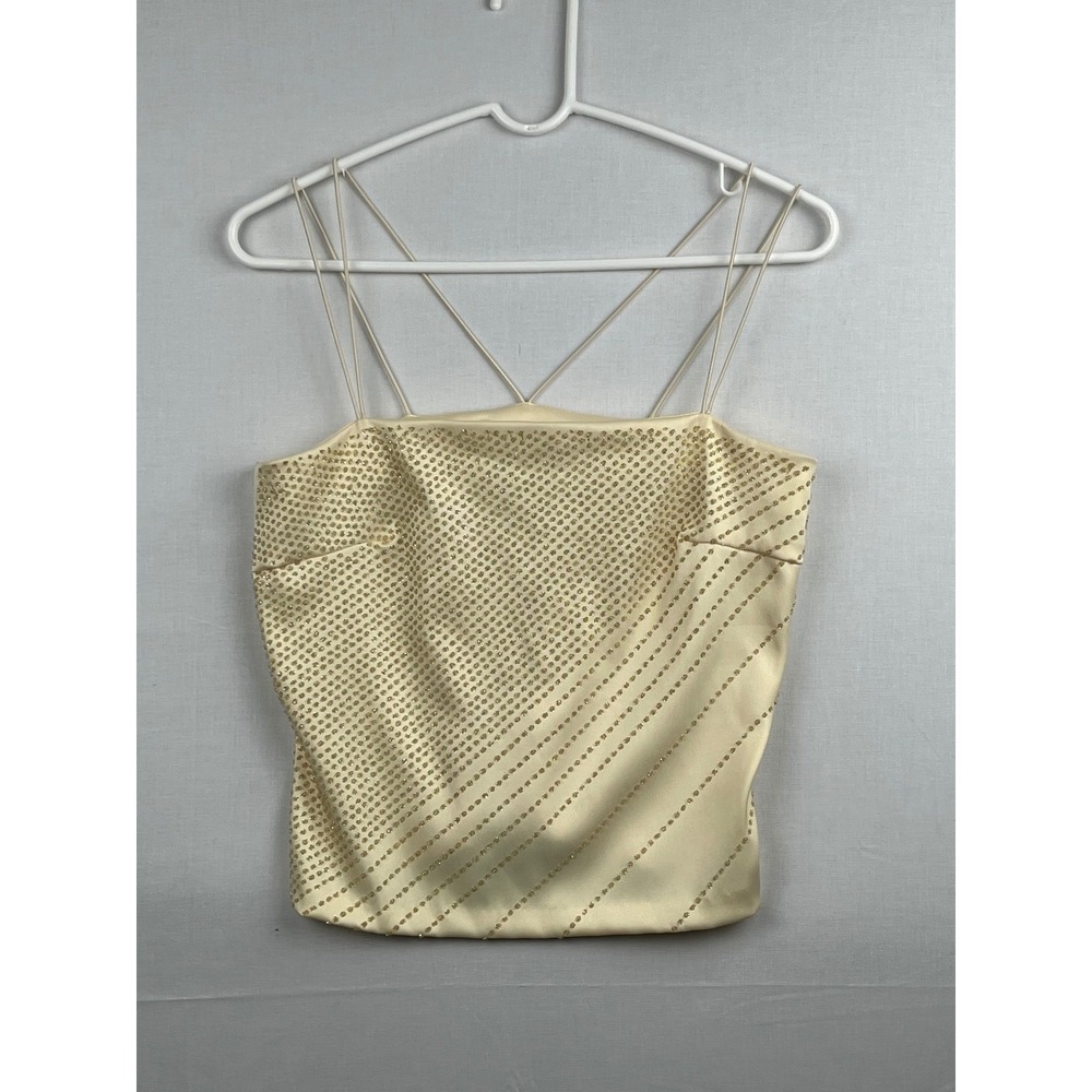 Byer Too! Women Cream Satin‎ Gold Glitter Dot Cami Strap Top Size 7 Made in USA